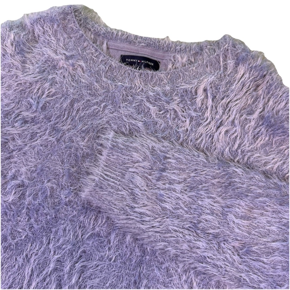 Tommy Hilfiger Girl's Size XL 16‎ Purple Periwinkle Fuzzy Crewneck Sweater